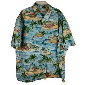 Campia Moda Mens XXL Tropical Island Woody Wagon Cotton Hawaiian Shirt Blue